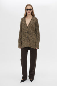 Front View CAMILLA AND MARC Hal Knit Boyfriend Cardigan in honey black with V neck and button front.
