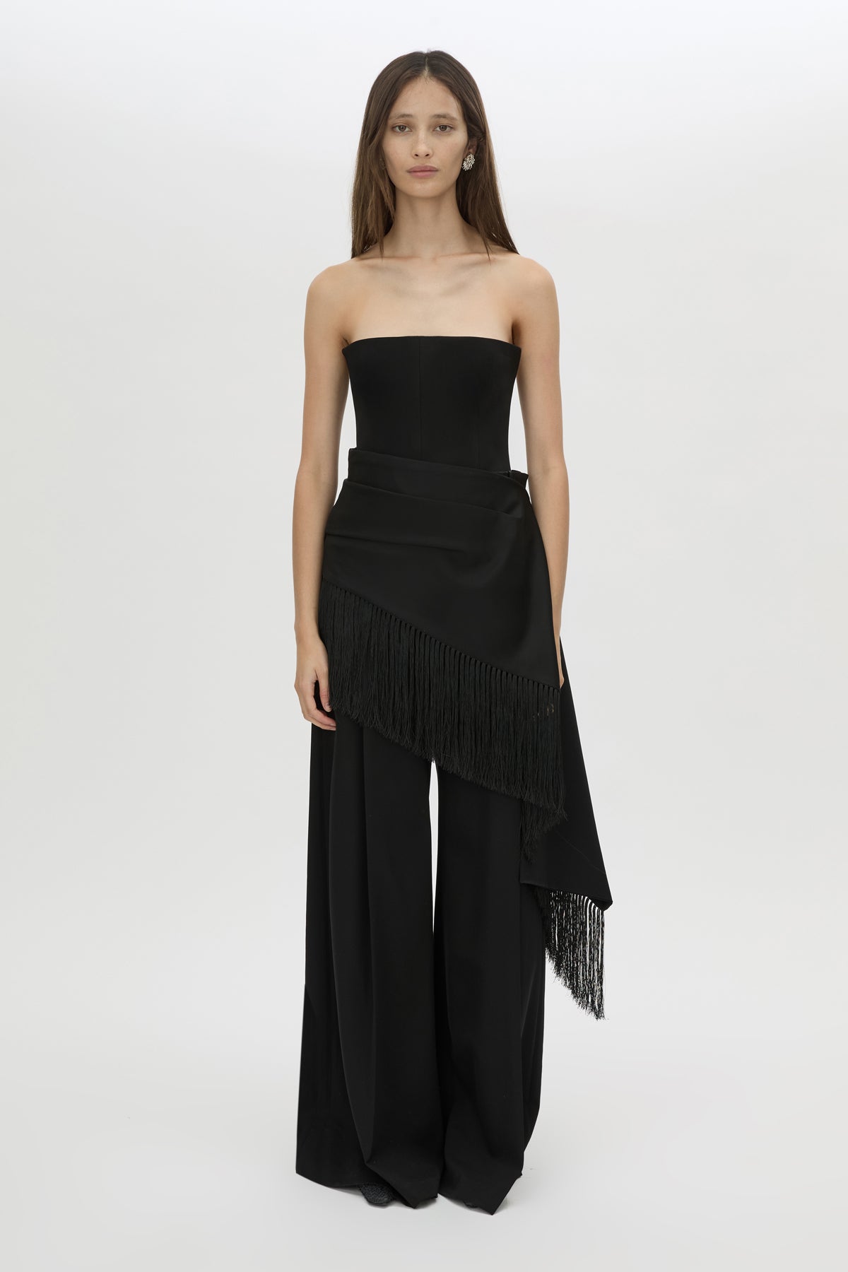 Front view CAMILLA AND MARC Helix strapless top in black.