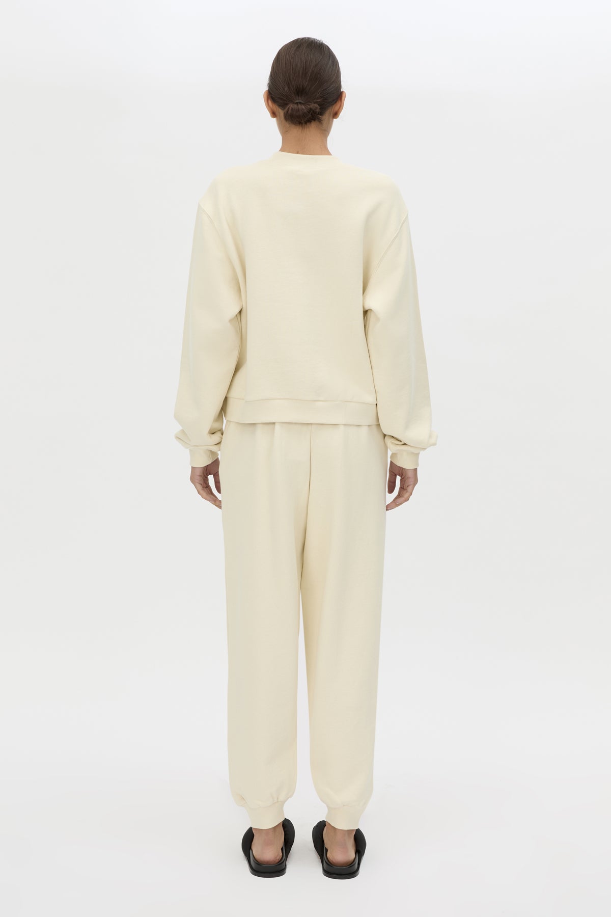 Back view CAMILLA AND MARC Idris Tracksuit Top in Ecru with folded rib crew neckline.