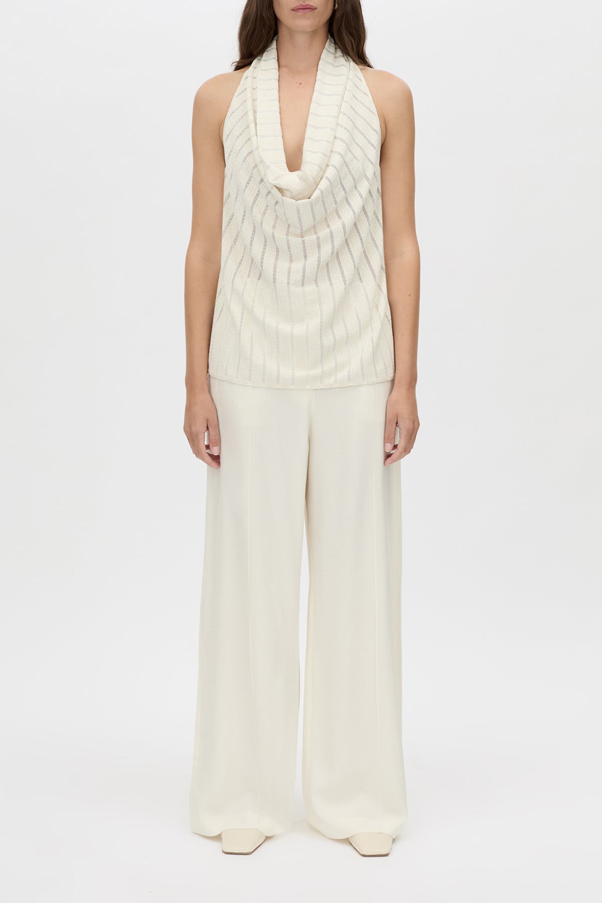 Imara Top - CAMILLA AND MARC Imara deep cowl-neck halter top in cream with high side-seam splits