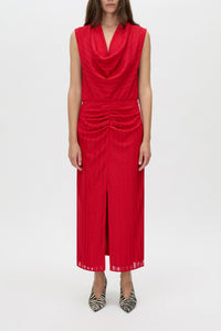 Imara Midi Dress - CAMILLA AND MARC Imara red midi dress with draped cowl neckline