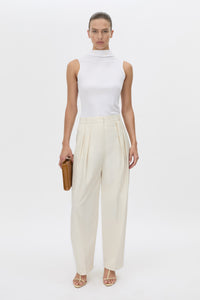 Front view CAMILLA AND MARC Inca Wide Leg Tailored Pant in ivory with a mid‑rise fit.