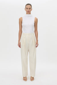 Front view CAMILLA AND MARC Inca Wide Leg Tailored Pant in ivory with a mid‑rise fit.