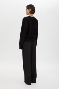 Back view CAMILLA AND MARC Ines Knit Sweater in Black with brushed knit texture and ribbed crew neckline.
