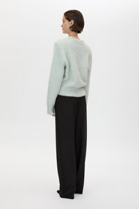 Back view CAMILLA AND MARC Ines Knit Sweater in Mint with brushed knit texture and ribbed crew neckline.