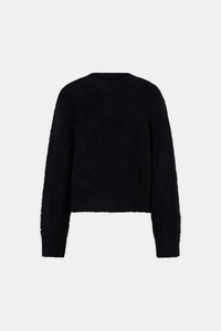 Ghost view CAMILLA AND MARC Ines Knit Sweater in Black with brushed knit texture and ribbed crew neckline.