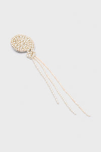 Ghost view CAMILLA AND MARC Irida Brooch in cream with spiral pearl design and hand‑knotted drop detailing.