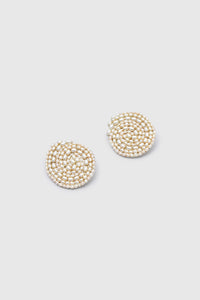 Ghost view CAMILLA AND MARC Irida Earrings in cream with spiral pearl design.
