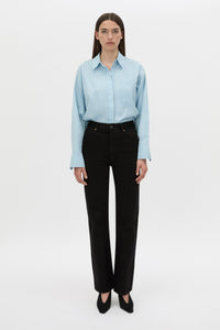 Styled view CAMILLA AND MARC Jenie stripe shirt in baby blue stripe.