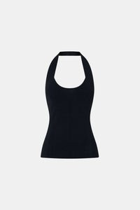 Ghost view CAMILLA AND MARC Juliet Knit Halter Top in Black with ribbed halter neckline.