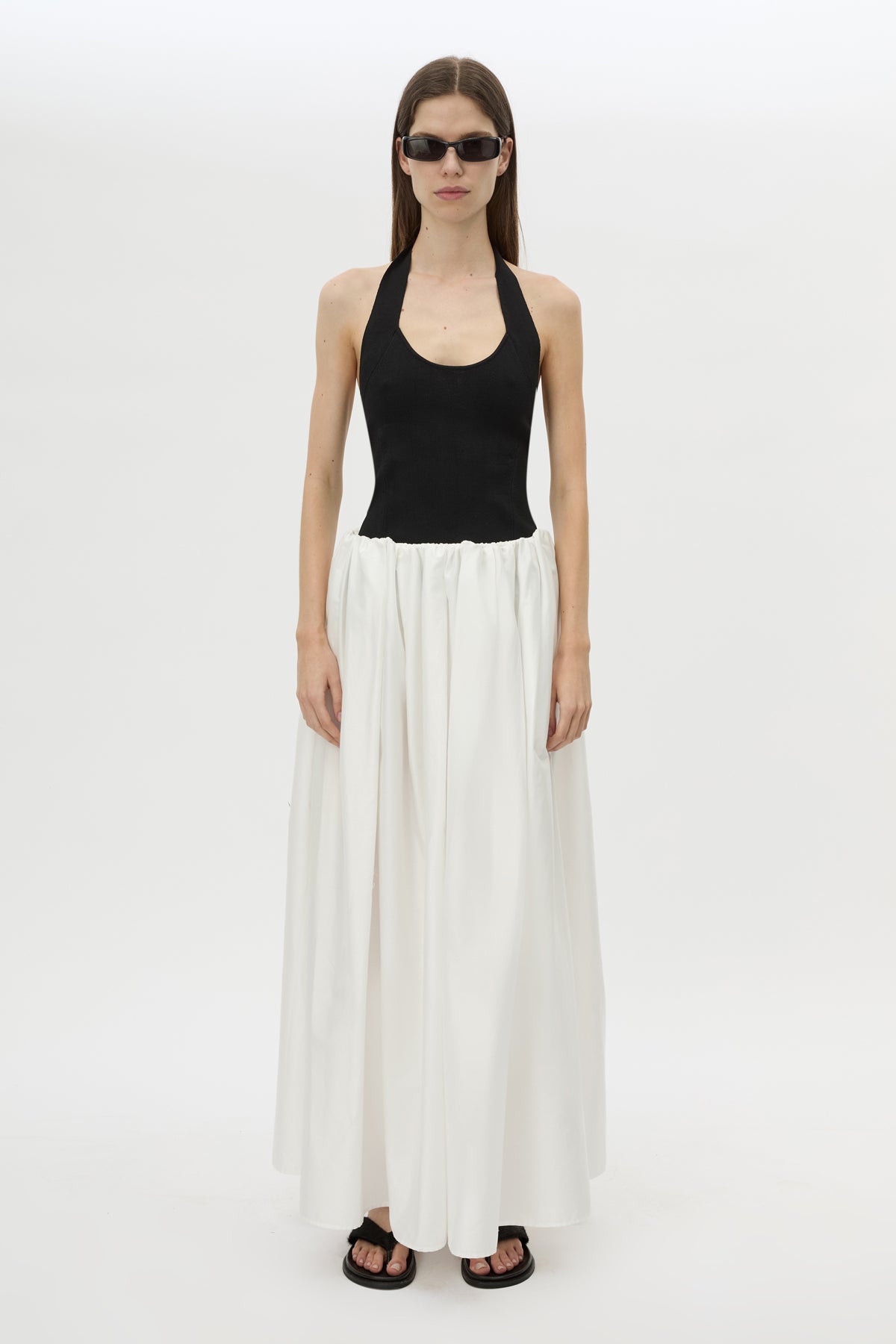 Front view CAMILLA AND MARC Juliet Knit Halter Top styled with the Zaya Maxi Skirt.