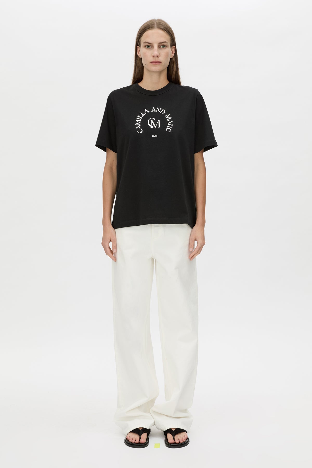 Karine Graphic Tee - CAMILLA AND MARC Karine cotton short-sleeve black tee with ribbed crew neckline