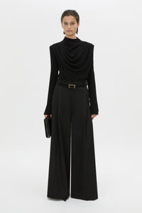 Front view CAMILLA AND MARC Katerina long sleeve top in black.