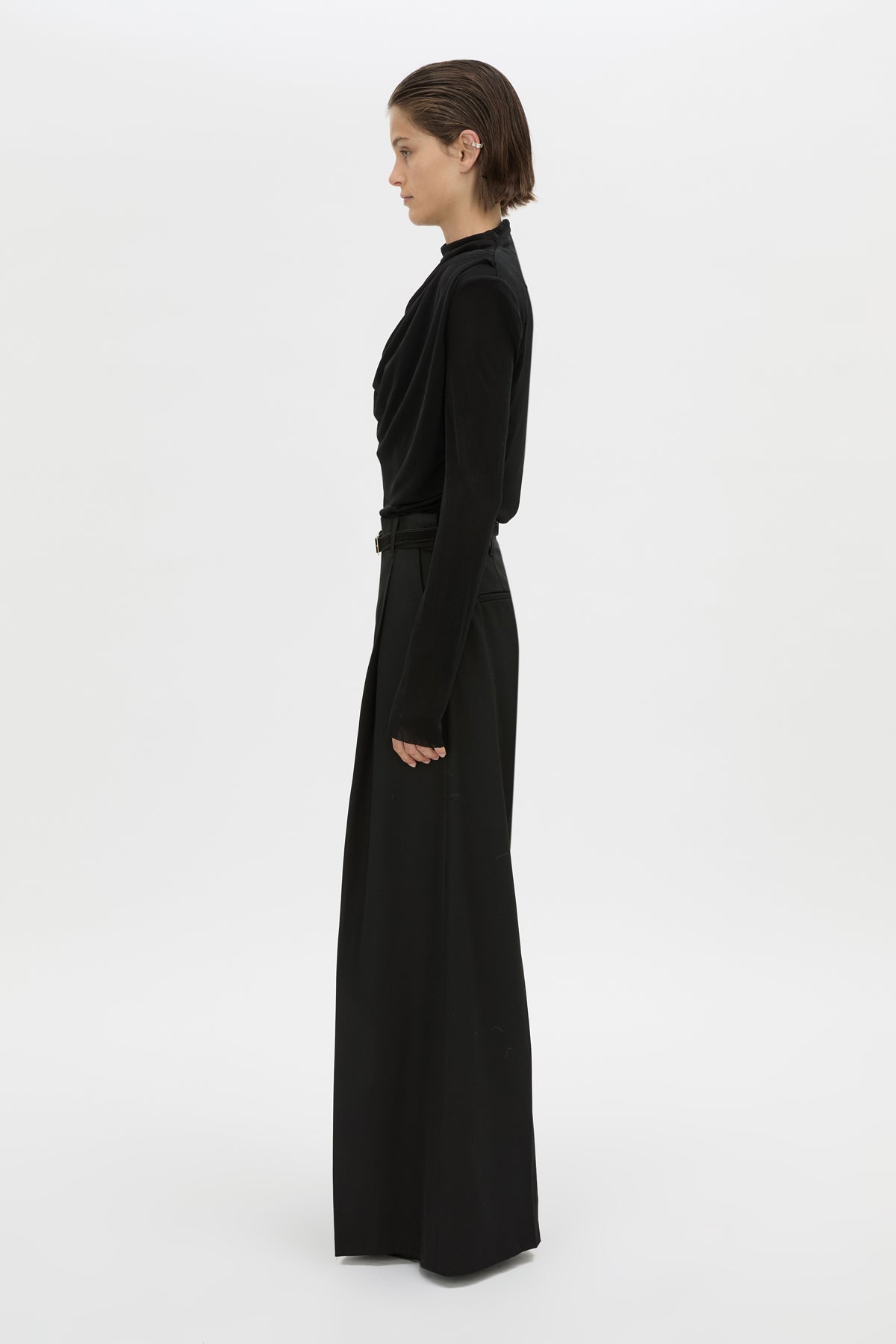 Side view CAMILLA AND MARC Katerina long sleeve top in black.
