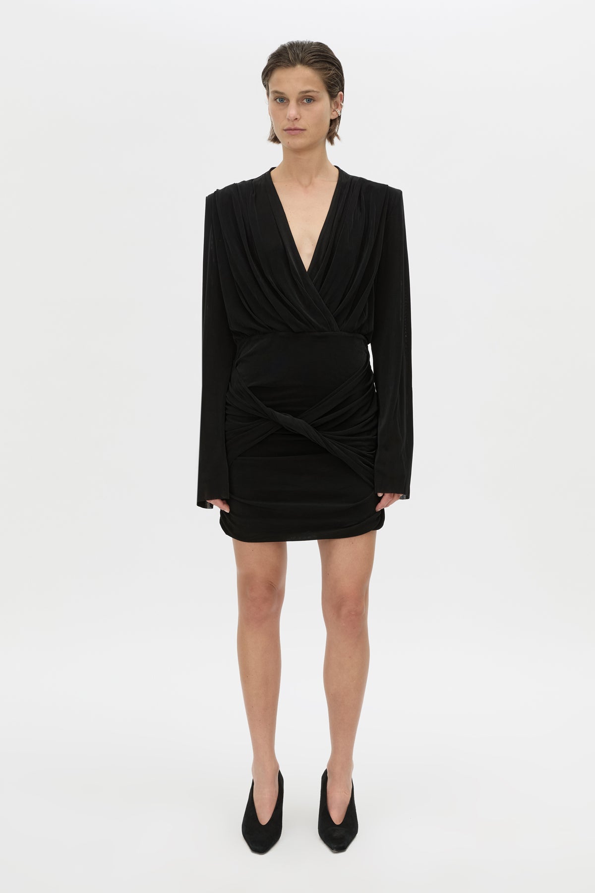 Front-styled view CAMILLA AND MARC Katerina mini dress in black.