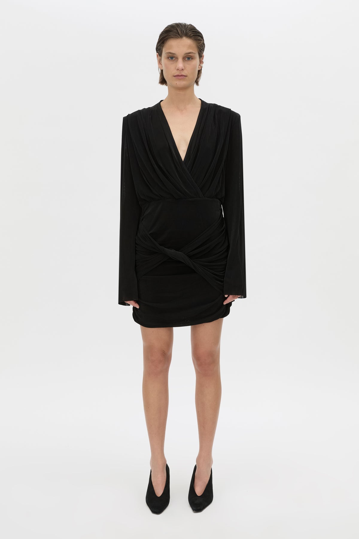 Front view CAMILLA AND MARC Katerina mini dress in black.
