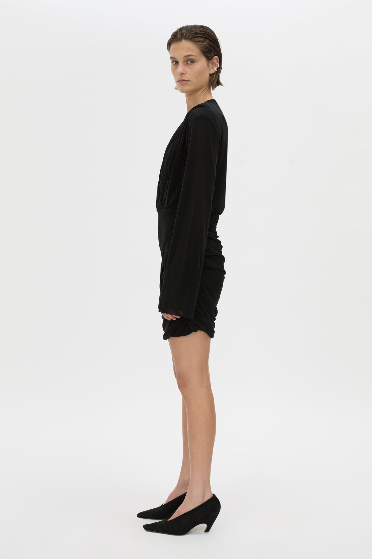 Side view CAMILLA AND MARC Katerina mini dress in black.
