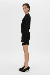 Side view CAMILLA AND MARC Katerina mini dress in black.