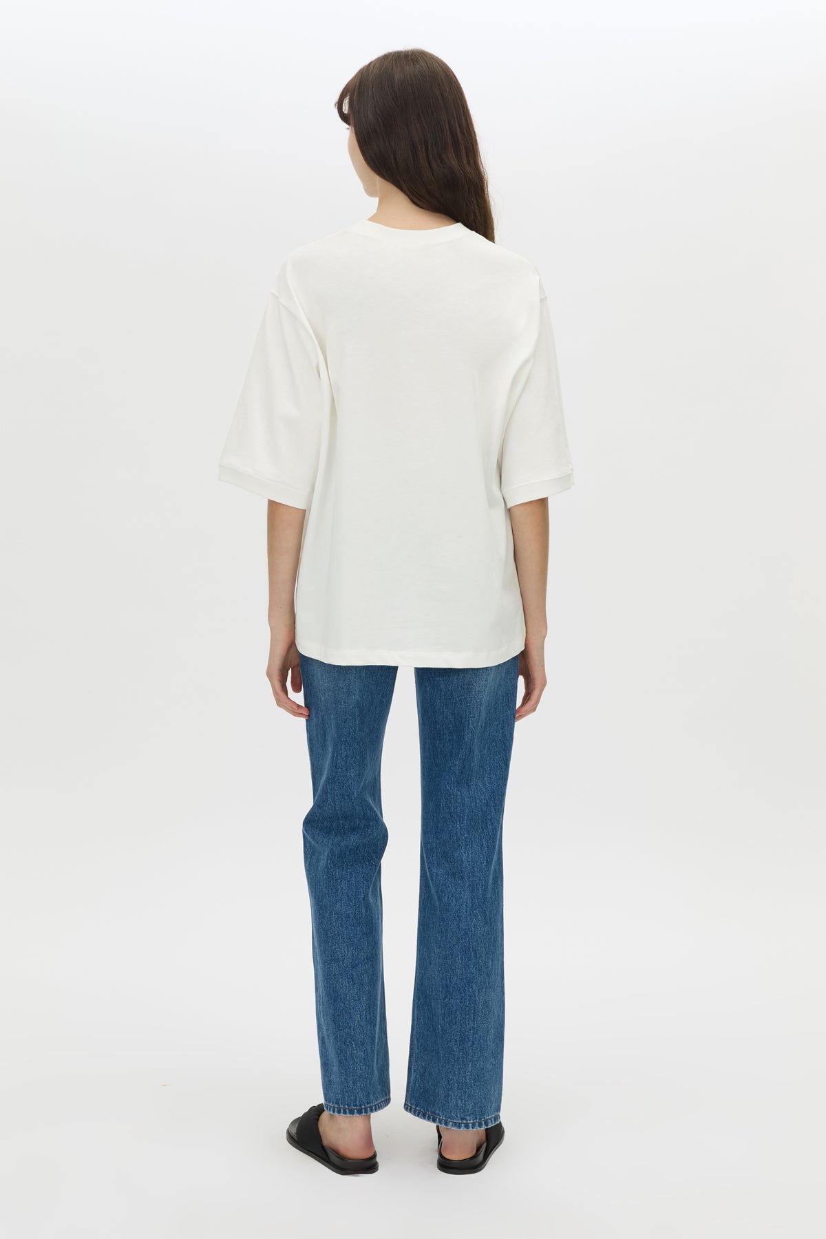 Back view CAMILLA AND MARC Larissa logo jersey tee in white.
