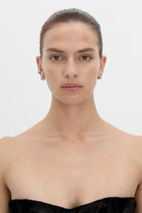 Front view CAMILLA AND MARC Leighton Pavé Ear Cuff in silver with geometric double‑row pavé detailing.