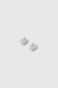 Ghost view CAMILLA AND MARC Leighton Pavé Huggies in silver with double‑row pavé cubic zirconia detailing.