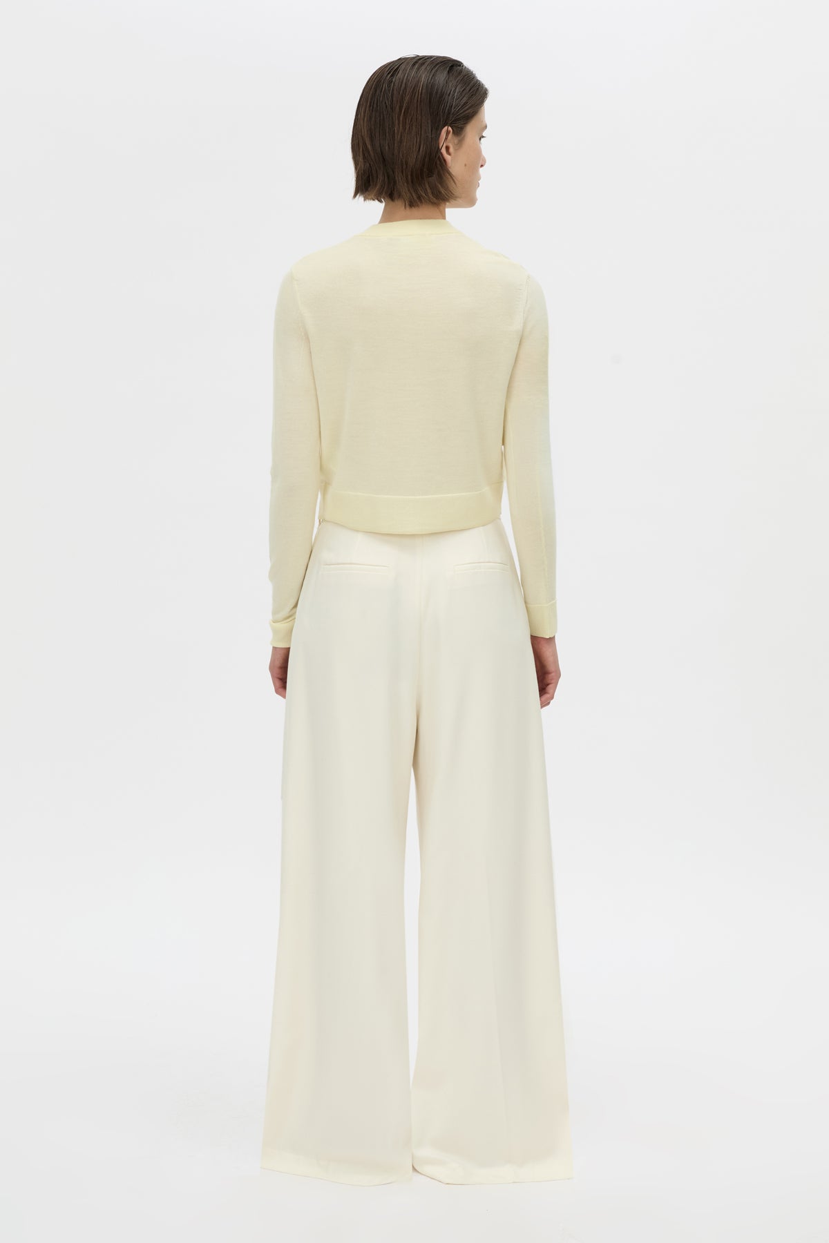 Back view CAMILLA AND MARC Leona knit cardigan in soft lemon.