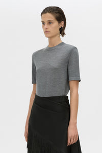 Cropped view CAMILLA AND MARC Leona knit T shirt in charcoal marle.
