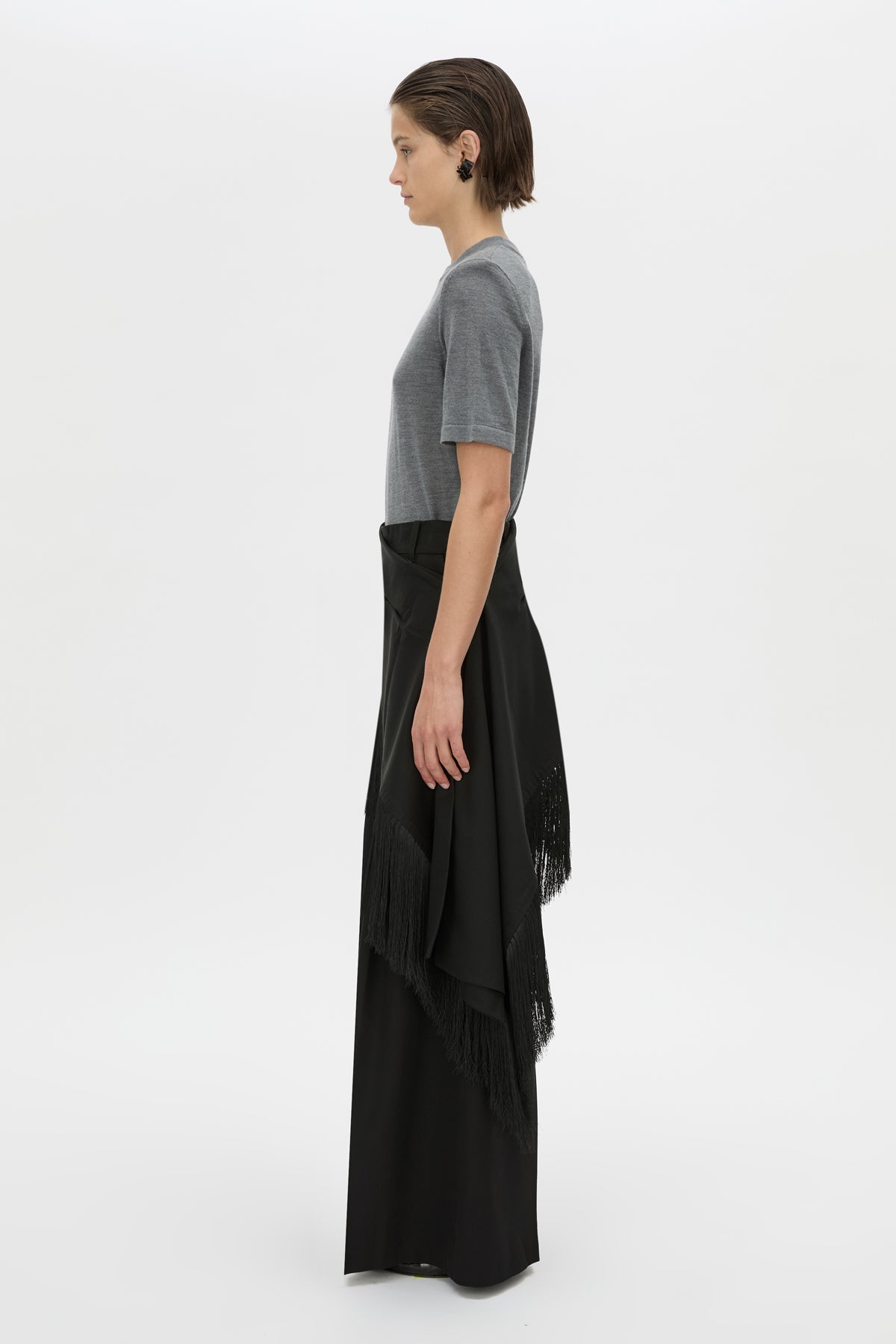 Side view CAMILLA AND MARC Leona knit T shirt in charcoal marle.