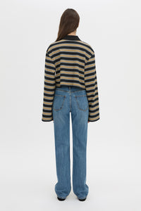 Liat Stripe Crop Polo Top