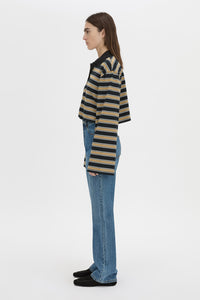 Liat Stripe Crop Polo Top