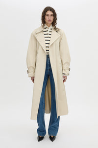 Front-styled view CAMILLA AND MARC Liat stripe crop polo top in soft white stripe.