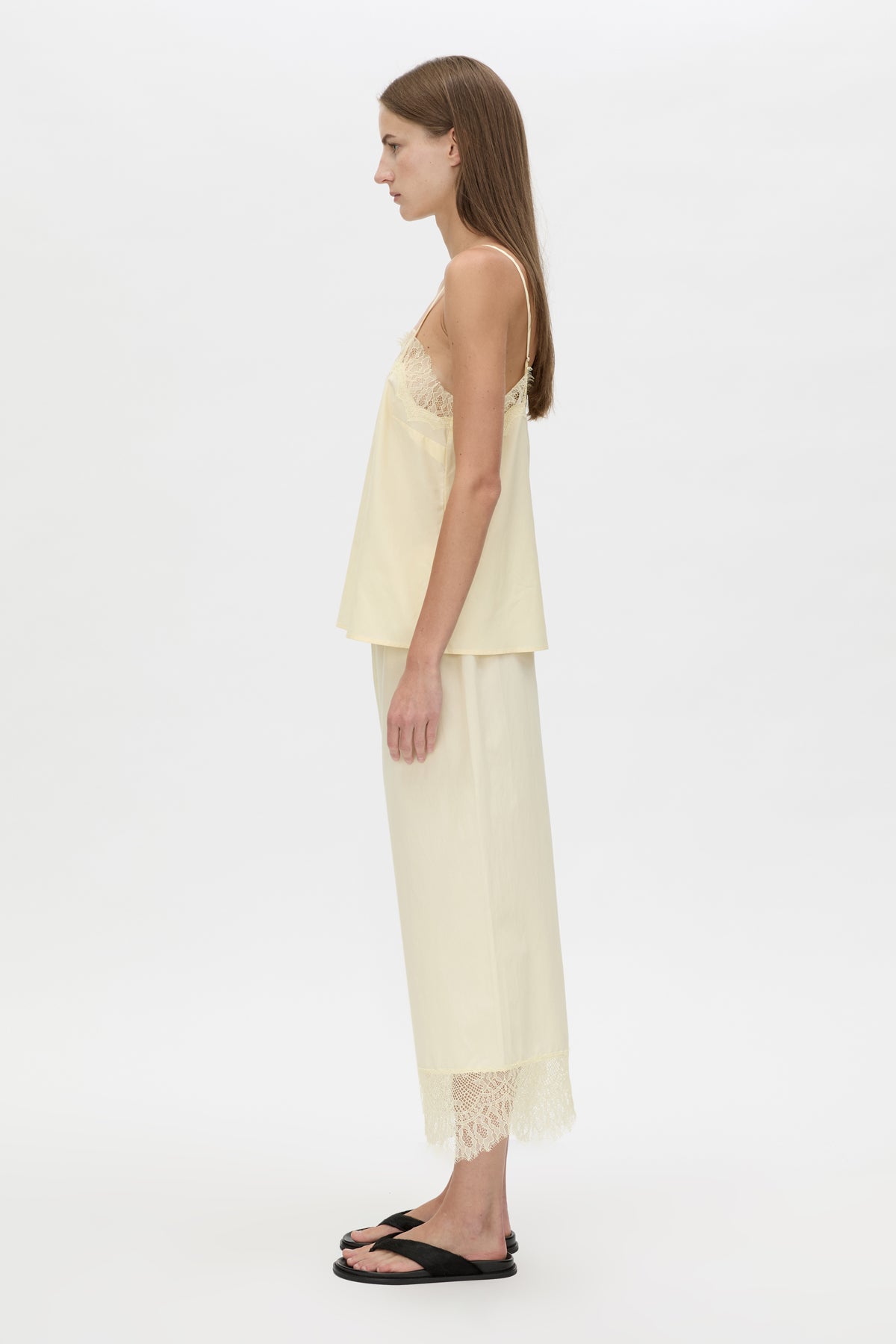 Lira Pant - CAMILLA AND MARC Lira cotton-silk wide-leg pant in yellow with scallop chantilly lace trim