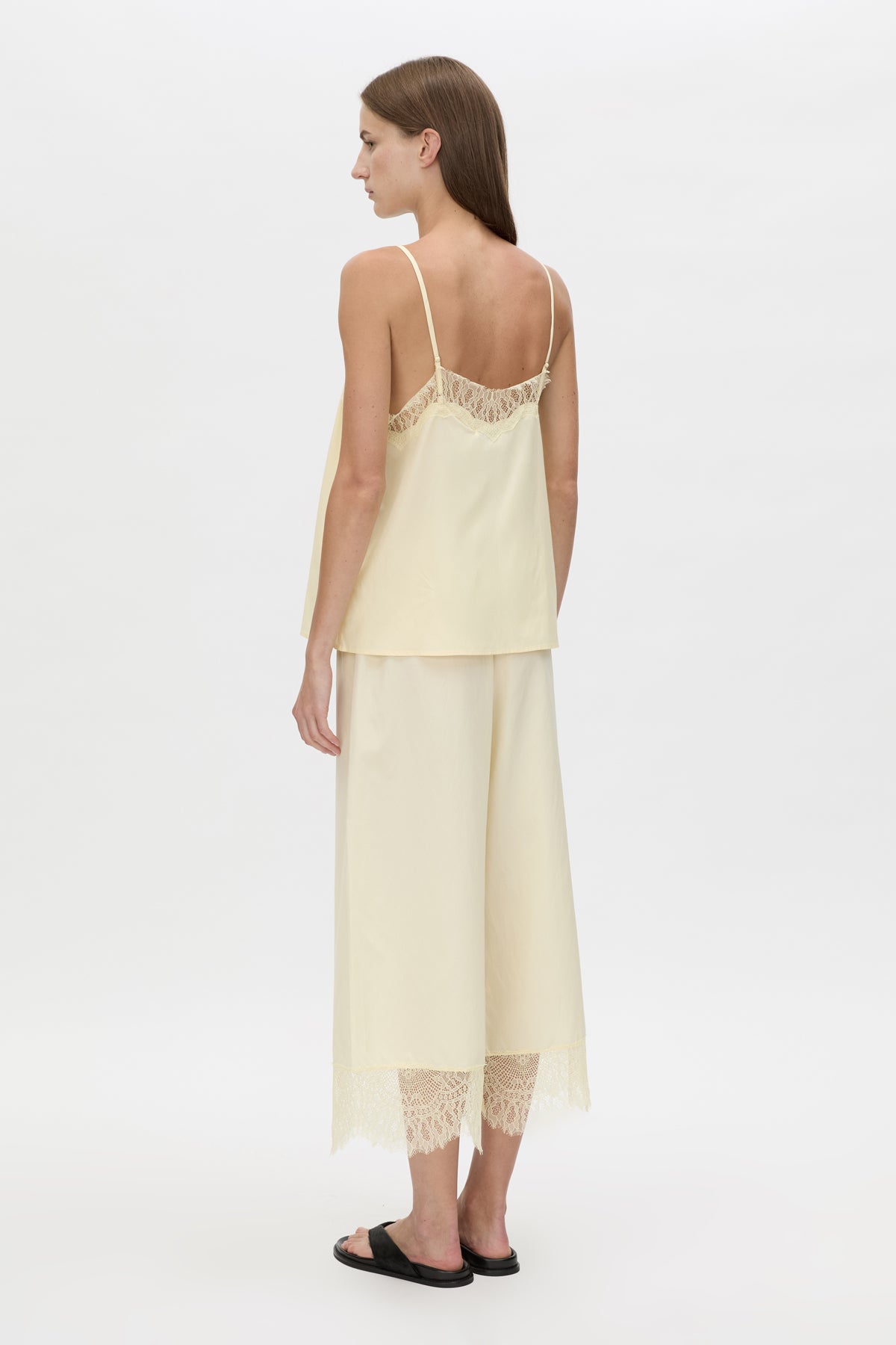 Lira Pant - CAMILLA AND MARC Lira cotton-silk wide-leg pant in yellow with scallop chantilly lace trim