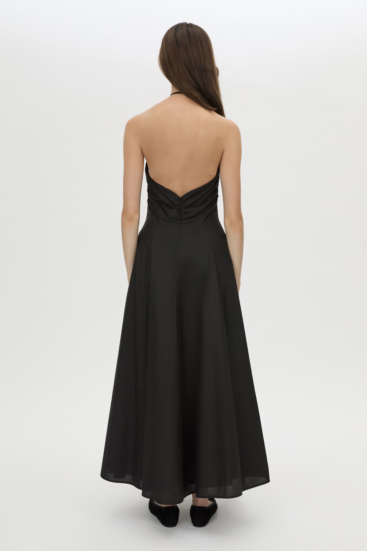Back view CAMILLA AND MARC Lira midi dress in black.