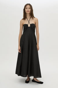 Front view CAMILLA AND MARC Lira midi dress in black.