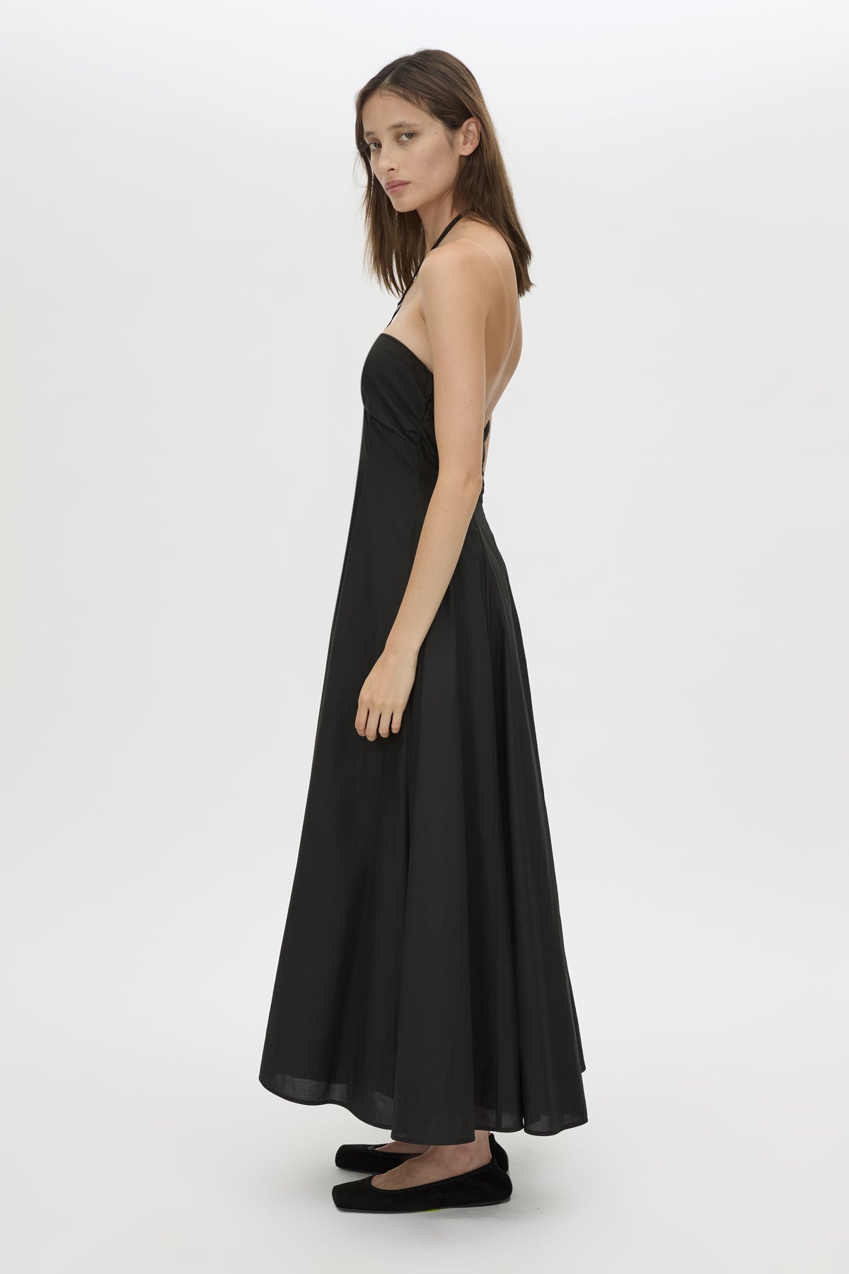 Side view CAMILLA AND MARC Lira midi dress in black.