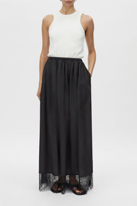 Lira Maxi Skirt - CAMILLA AND MARC Lira cotton-silk black maxi skirt with wide chantilly lace hem trim