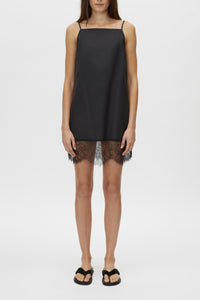 Lira Mini Dress - CAMILLA AND MARC Lira cotton-silk mini dress in black with wide chantilly lace hem trim