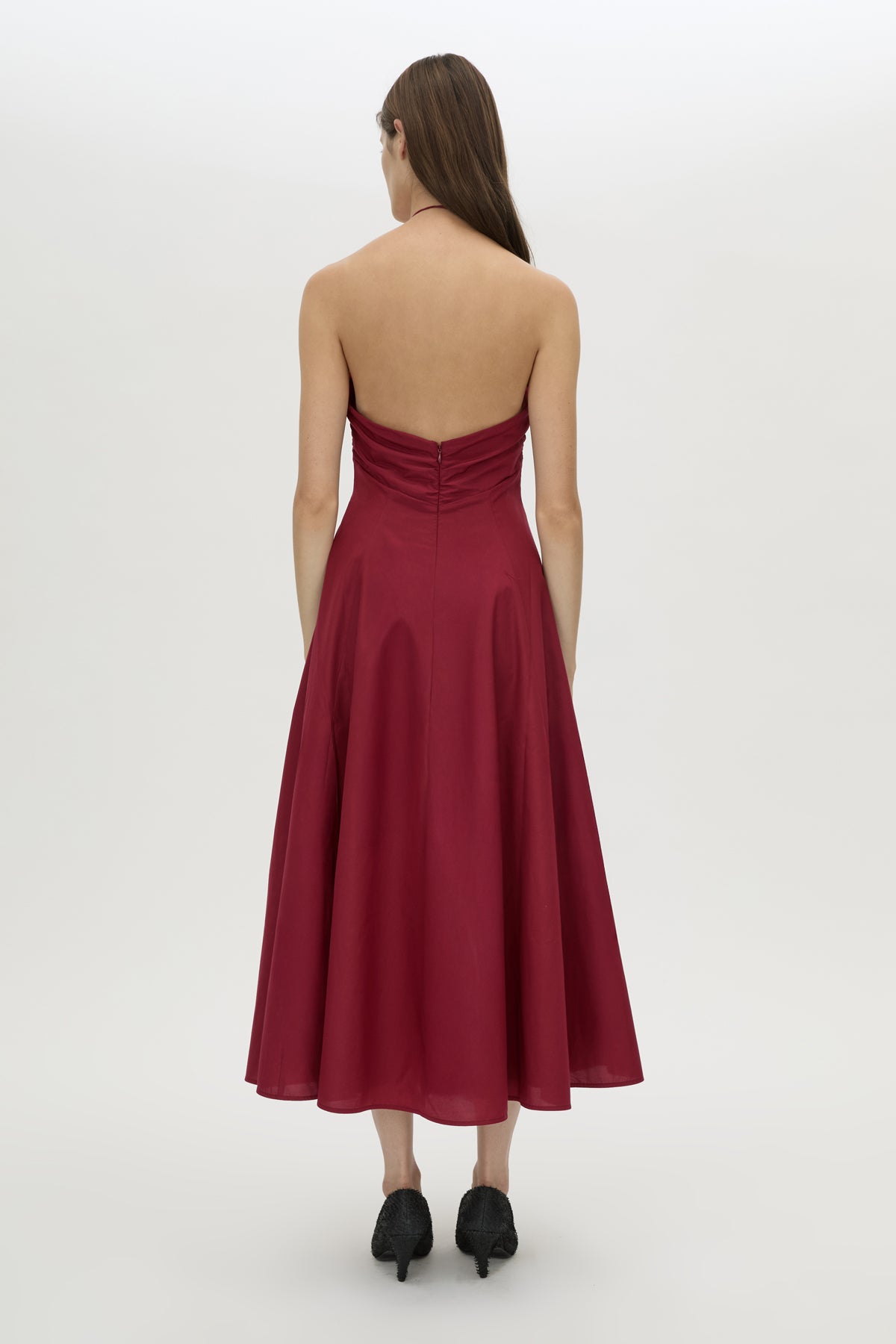 Back view CAMILLA AND MARC Lira midi dress in raspberry.