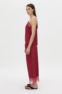 Side view CAMILLA AND MARC Lira cropped pant in raspberry pink.
