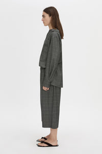 Side view CAMILLA AND MARC Lourdes check half placket shirt in grey.