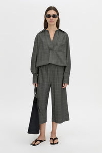 Front-styled view CAMILLA AND MARC Lourdes check soft culotte in grey.