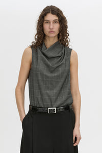 Cropped view CAMILLA AND MARC Lourdes check shell top in grey.