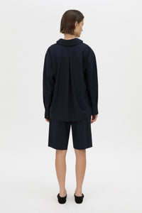 Back view CAMILLA AND MARC Lourdes check soft short in navy.