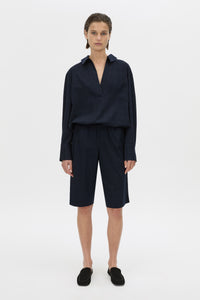 Front view CAMILLA AND MARC Lourdes check soft short in navy.