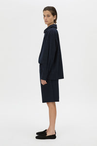Side view CAMILLA AND MARC Lourdes check soft short in navy.