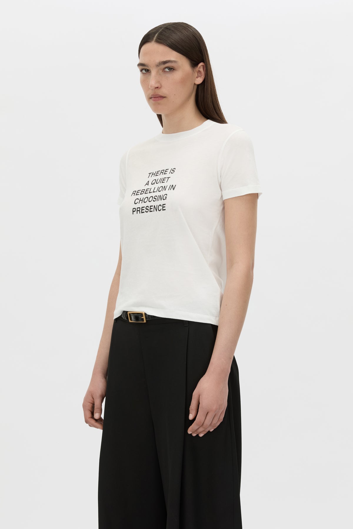 Cropped view CAMILLA AND MARC Lucinda graphic tee in soft white.