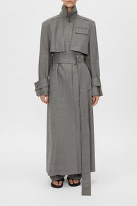 Luis Trench Coat - CAMILLA AND MARC Luis charcoal tailored trench coat with detachable belt and connected storm flaps