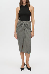 Luis Skirt - CAMILLA AND MARC Luis charcoal wrap midi length skirt with centre front draped split