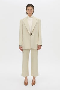 Front view CAMILLA AND MARC Mackinley oversized blazer in pistachio with Mackinley Cropped Pant in Pistachio.